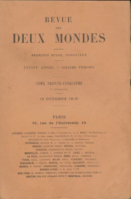 Livrenpoche : Revue des deux mondes 1916 Tome Xxxv 4e livraison - Collectif - Livre