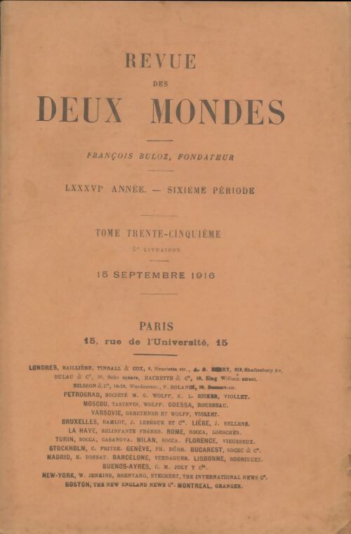 Livrenpoche : Revue des deux mondes 1916 Tome Xxxv 2e livraison - Collectif - Livre