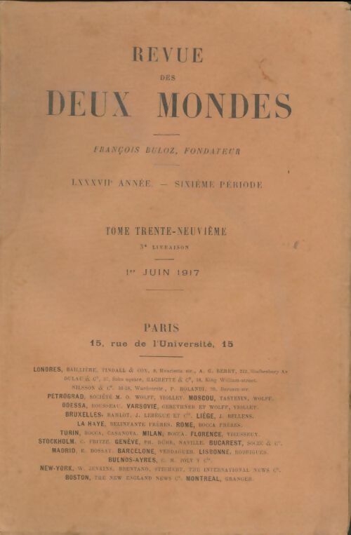 Livrenpoche : Revue des deux mondes 1916 Tome XXXIX 3e livraison - Collectif - Livre