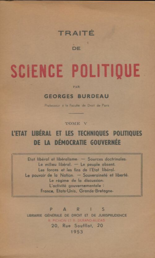 Livrenpoche : Traité de science politique Tome V - Georges Burdeau - Livre