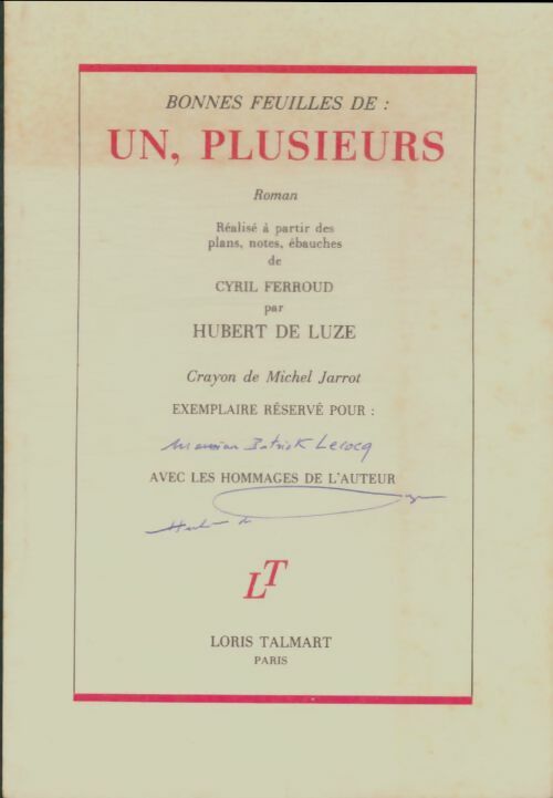 Livrenpoche : Un, plusieurs - Hubert De Luze - Livre
