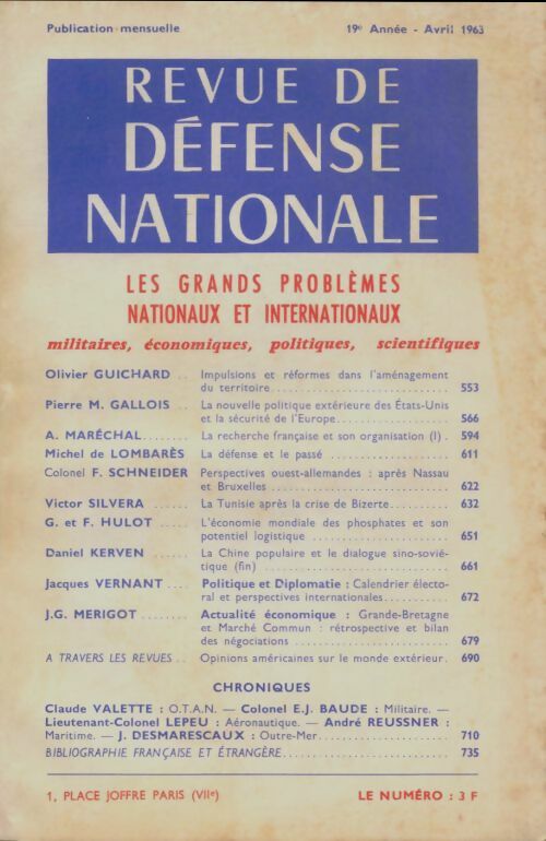 Livrenpoche : Revue de défense nationale Avril 1963 - Collectif - Livre
