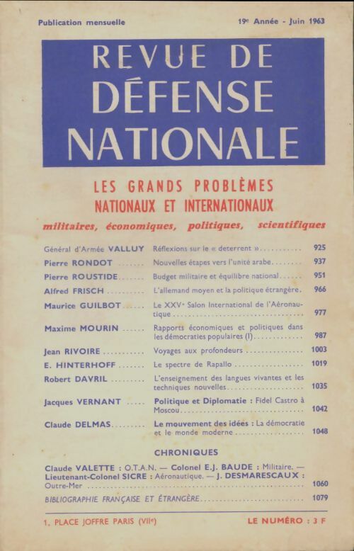 Livrenpoche : Revue de défense nationale Juin 1963 - Collectif - Livre