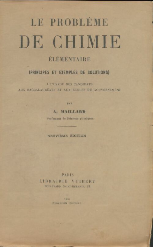 Livrenpoche : Le problème de chimie élémentaire - A Maillard - Livre