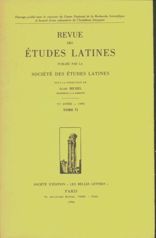 Livrenpoche : Revue des études latines Tome 71 - Collectif - Livre