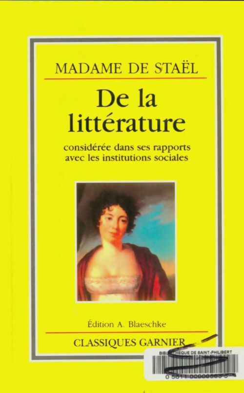 Livrenpoche : De la littérature considérée dans ses rapports avec les institutions sociales - Madame De Stael - Livre