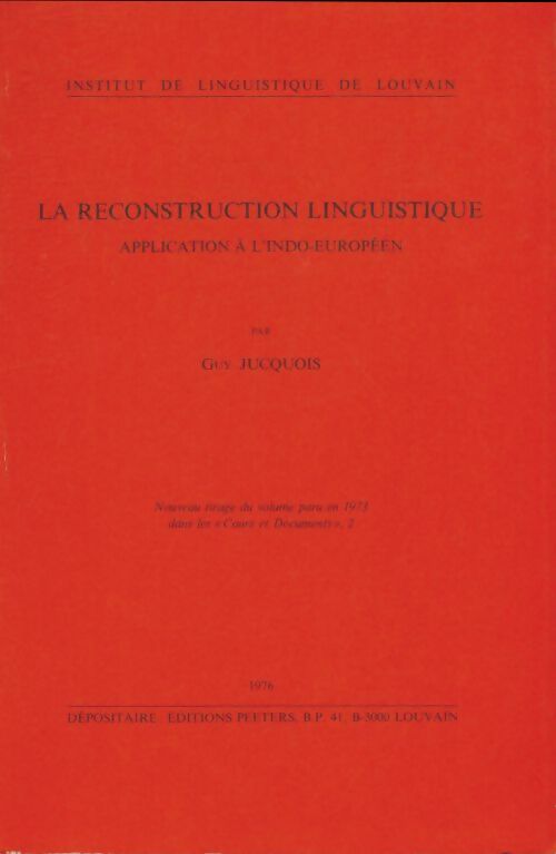 Livrenpoche : La reconstruction linguistique - Guy Jucquois - Livre