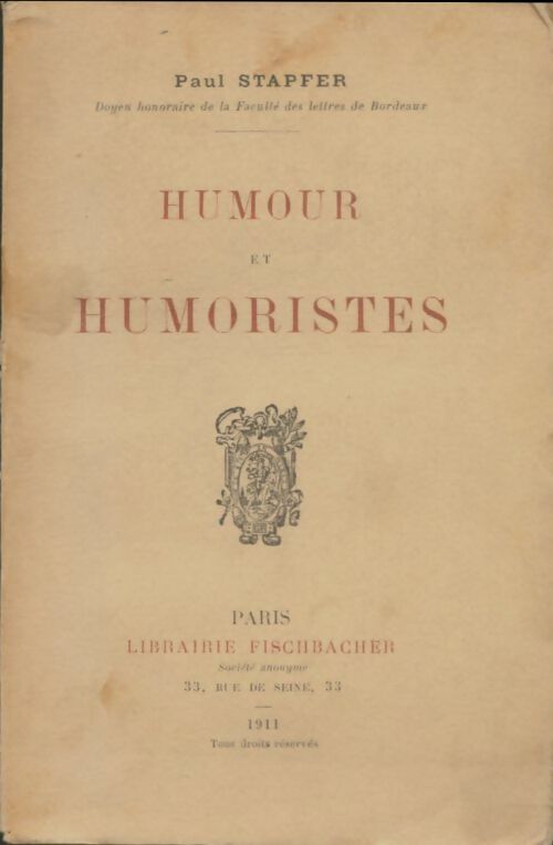 Livrenpoche : Humour et humoristes - Paul Stapfer - Livre