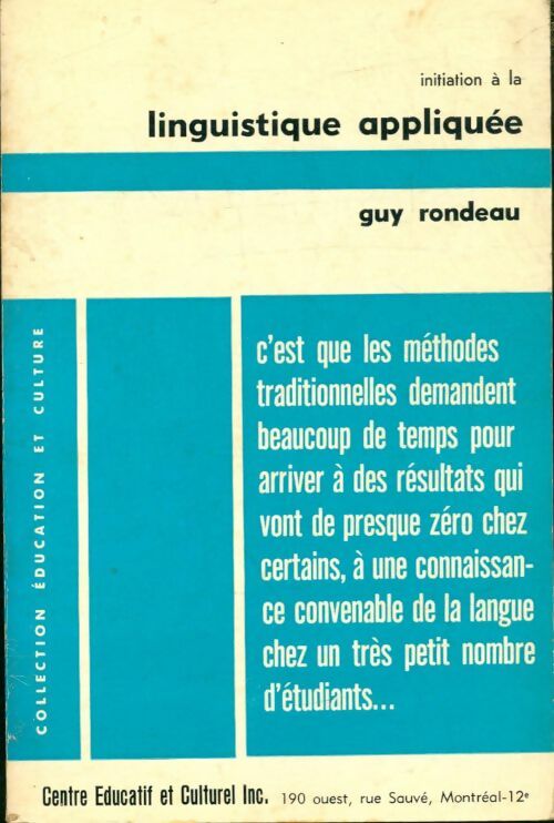 Livrenpoche : Linguistique appliquée - Guy Rondeau - Livre