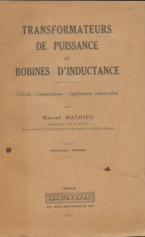 Livrenpoche : Transformateurs de puissance et bobines d'inductance - Marcel Mathieu - Livre