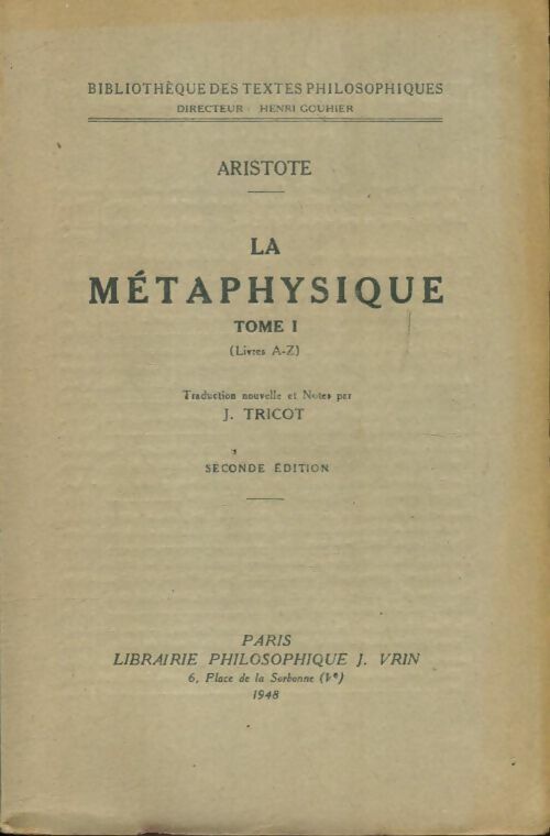 Livrenpoche : La métaphysique Tome I - Aristote - Livre