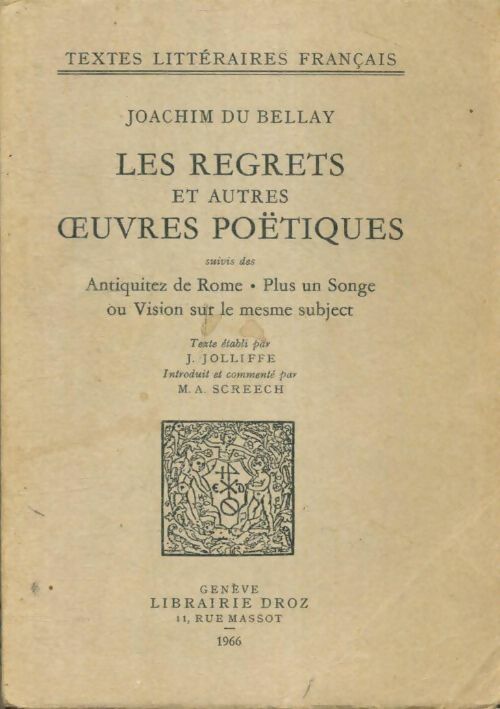 Livrenpoche : Les regrets et autres oeuvres poétiques - Joachim Du Bellay - Livre
