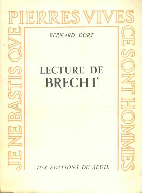 Livrenpoche : Lecture de Brecht - Bernard Dort - Livre