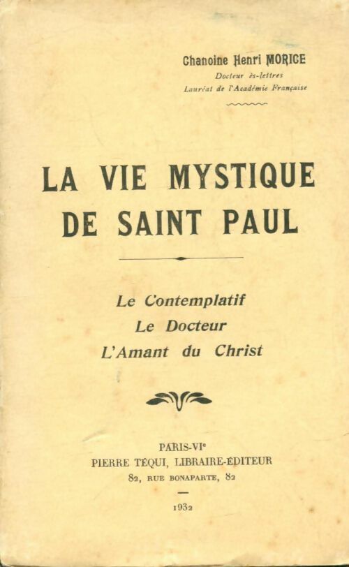Livrenpoche : La vie mystique de Saint Paul - Henri Morice - Livre