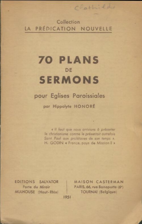 Livrenpoche : 70 plans de sermons pour eglises paroissiales  - Hippolyte Honoré - Livre