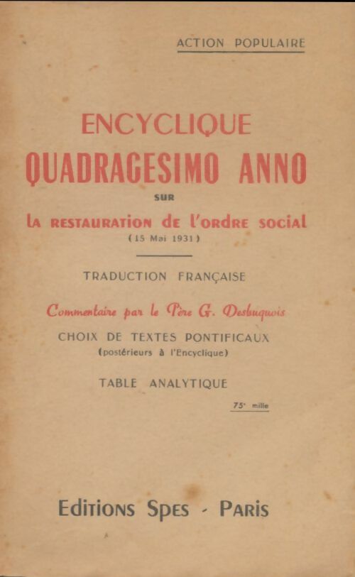 Livrenpoche : Encyclique quadragesimo anno sur la restauration de l'ordre social - Collectif - Livre
