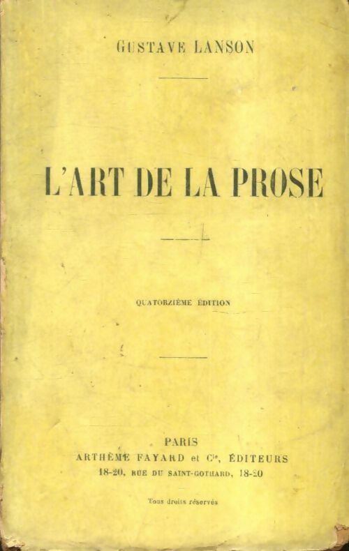 Livrenpoche : L'art de la prose - Gustave Lanson - Livre