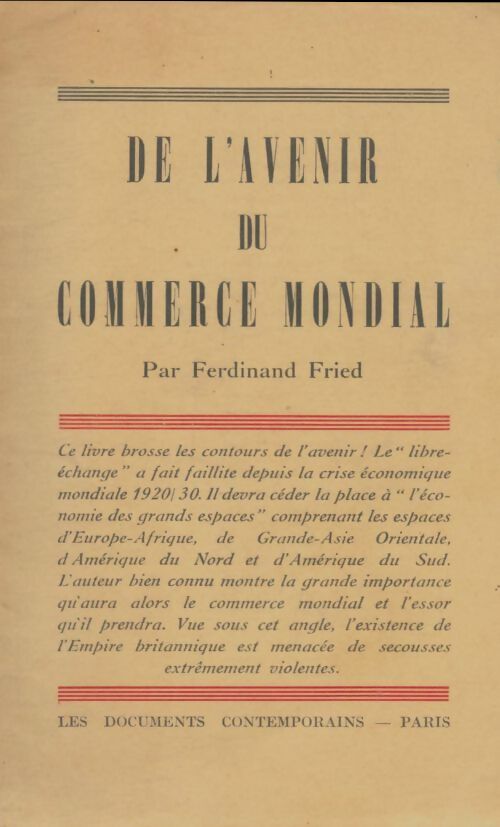 Livrenpoche : De l'avenir du commerce mondial - Ferdinand Fried - Livre