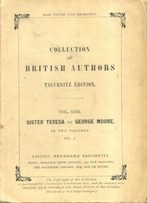 Sister Teresa Tome II - George Moore -  British authors - Livre