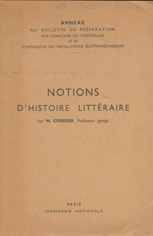 Livrenpoche : Notions d'histoire littéraire - M Cordier - Livre