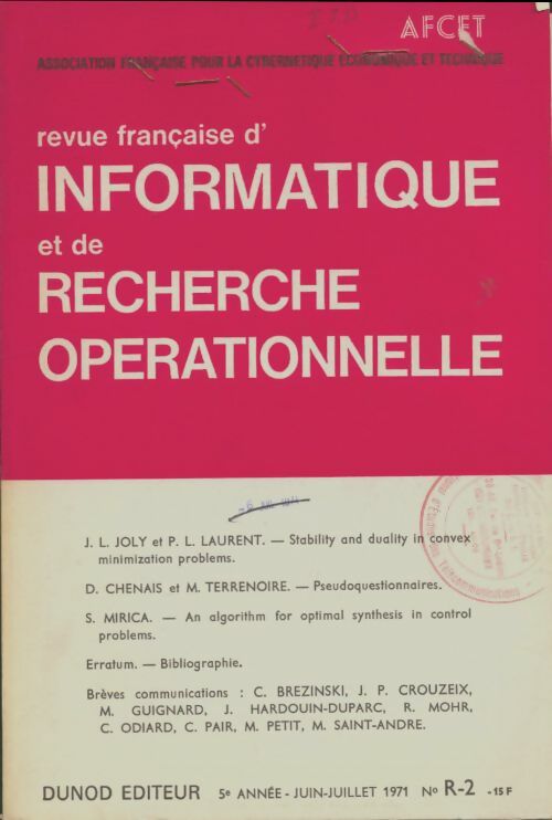 Livrenpoche : Revue française d'informatique et de recherche opoérationnelle n°R-2 1971 - Collectif - Livre