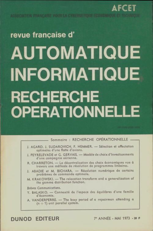 Livrenpoche : Revue française automatique informatique recherche opérationnelle n°V-2 1973 - Collectif - Livre