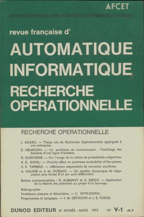 Livrenpoche : Revue française automatique informatique recherche opérationnelle n°revue française automatique informatique recherche opérationnelle-1 1972 - Collectif - Livre