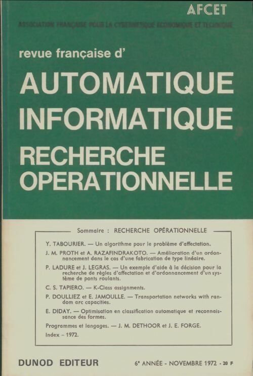 Livrenpoche : Revue française automatique informatique recherche opérationnelle novembre 1972 - Collectif - Livre