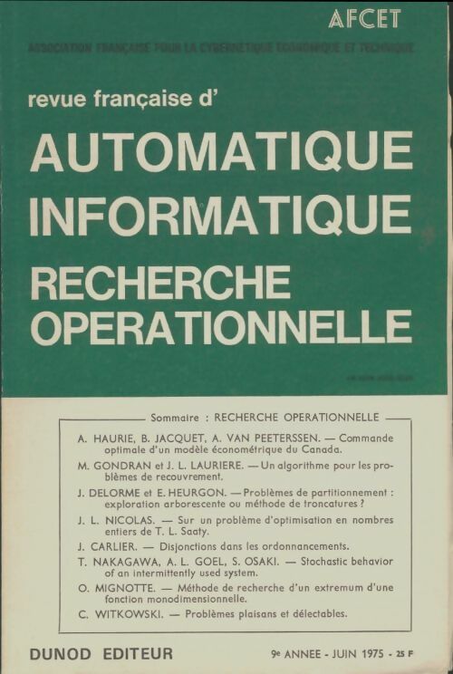Livrenpoche : Revue française automatique informatique recherche opérationnelle n°V-2 1975 - Collectif - Livre