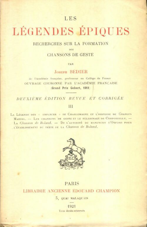 Livrenpoche : Les légendes épiques Tome III - Joseph Bédier - Livre