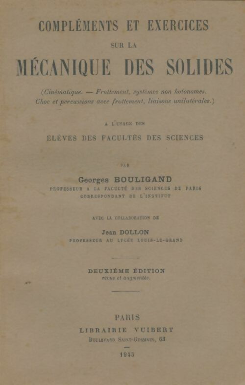 Livrenpoche : Compléments et exercices sur la mécanique des solides - Georges Bouligand - Livre