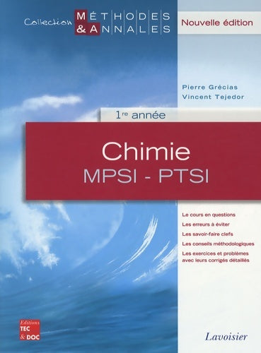 Livrenpoche : Chimie MPSI-PTSI 1re année - Pierre Grécias - Livre
