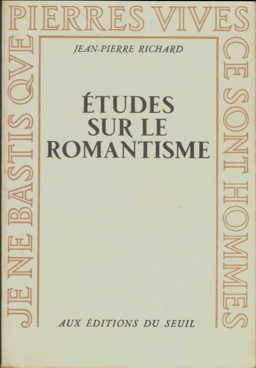 Livrenpoche : Etudes sur le romantisme - Jean-Pierre Richard - Livre