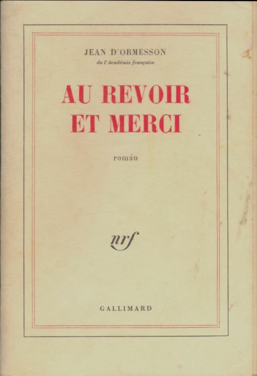Livrenpoche : Au revoir et merci - Jean D'Ormesson - Livre
