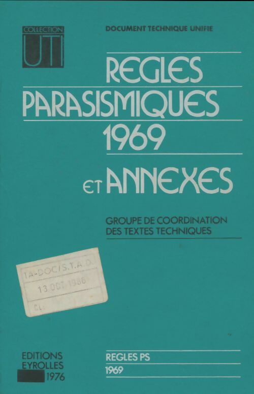 Livrenpoche : Règles parasismiques 1969 et annexes - Collectif - Livre