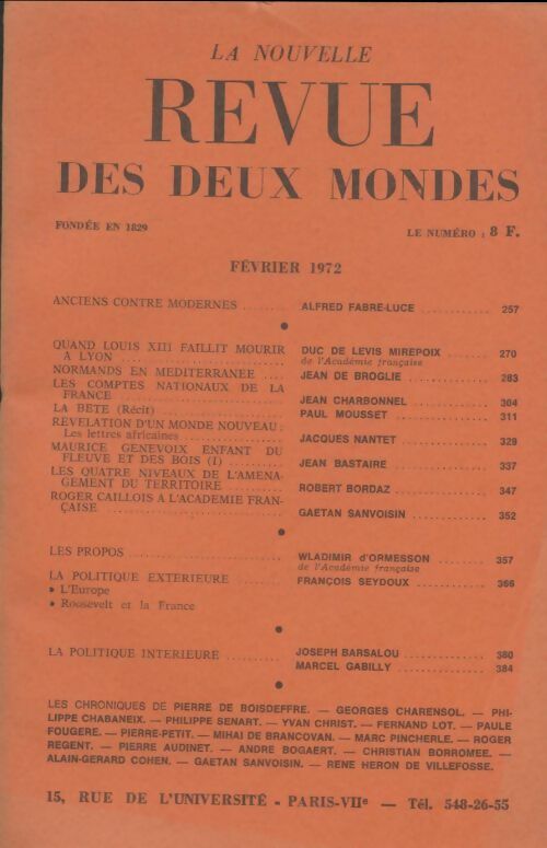 Livrenpoche : Revue des deux mondes février 1972 - Collectif - Livre