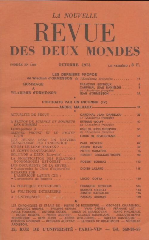 Livrenpoche : Revue des deux mondes octobre 1973 - Collectif - Livre