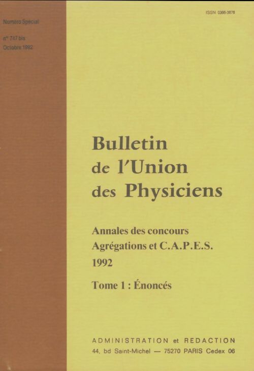 Livrenpoche : Bulletin de l'union des physiciens n°747 bis - Collectif - Livre