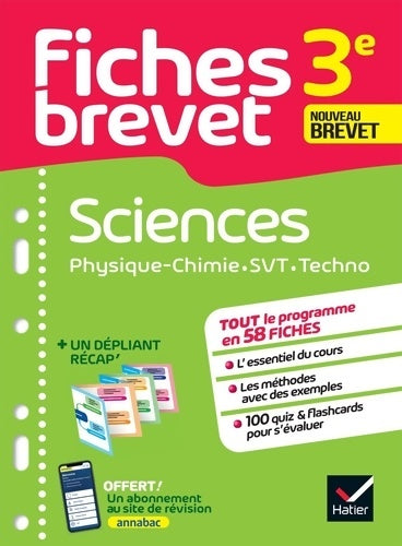 Livrenpoche : Fiches brevet Sciences 3e - Physique-Chimie SVT Technologie Brevet 2024 : Fiches de révision & quiz - Pascale Bihouée - Livre