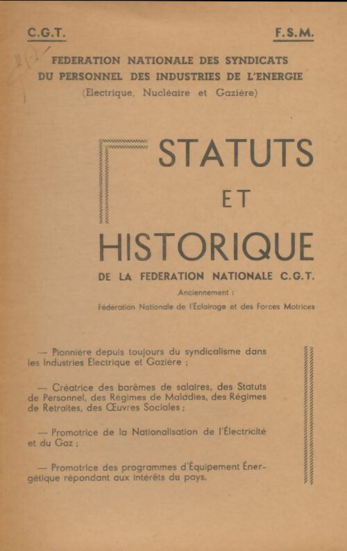 Livrenpoche : Statuts et historique de la fédération nationale CGT - Collectif - Livre
