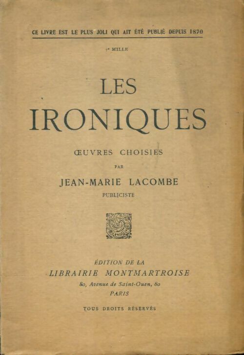 Livrenpoche : Les ironiques - Jean-Marie Lacombe - Livre