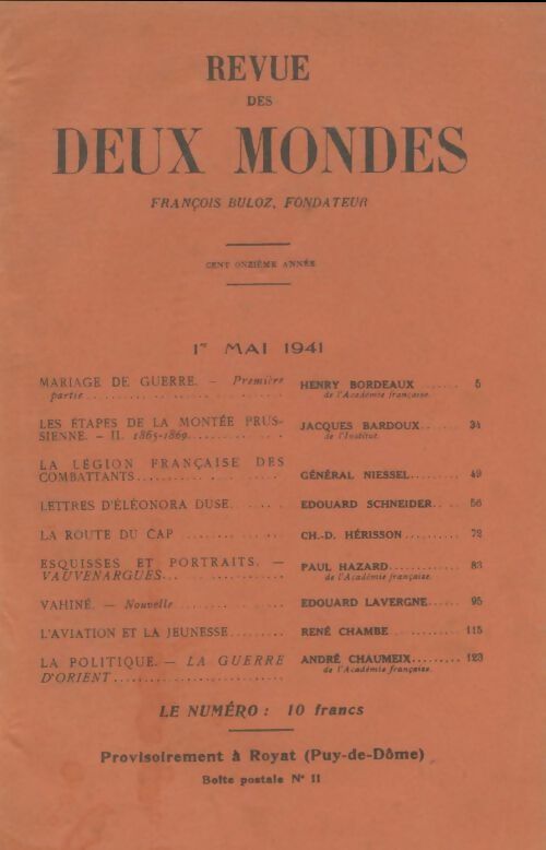 Livrenpoche : Revue des deux mondes 1er mai 1941 - Collectif - Livre