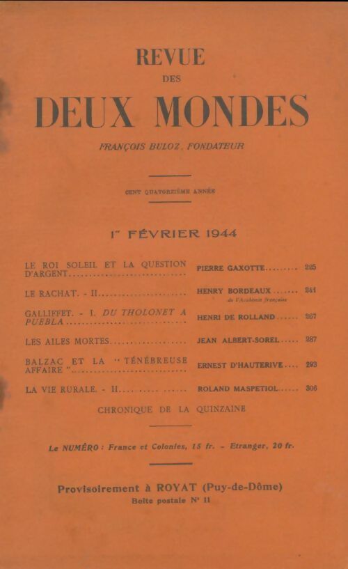 Livrenpoche : Revue des deux mondes février 1944 - Collectif - Livre