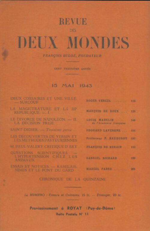 Livrenpoche : Revue des deux mondes mai 1943 - Collectif - Livre