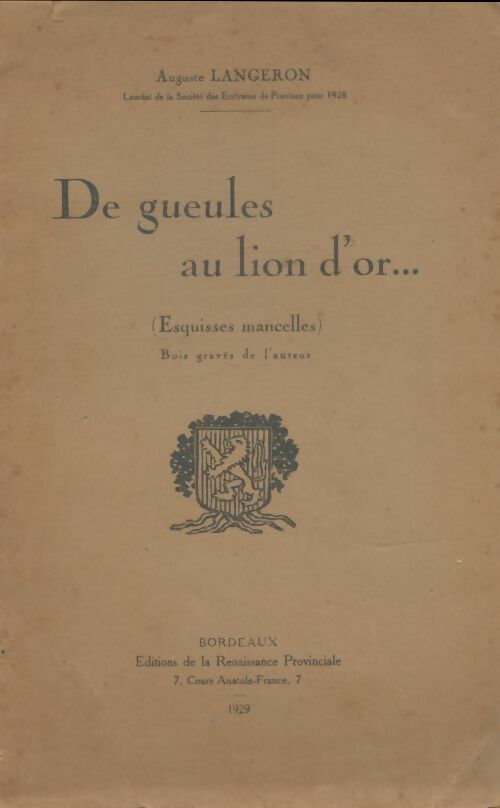 Livrenpoche : De gueules au lion d'or - Auguste Langeron - Livre