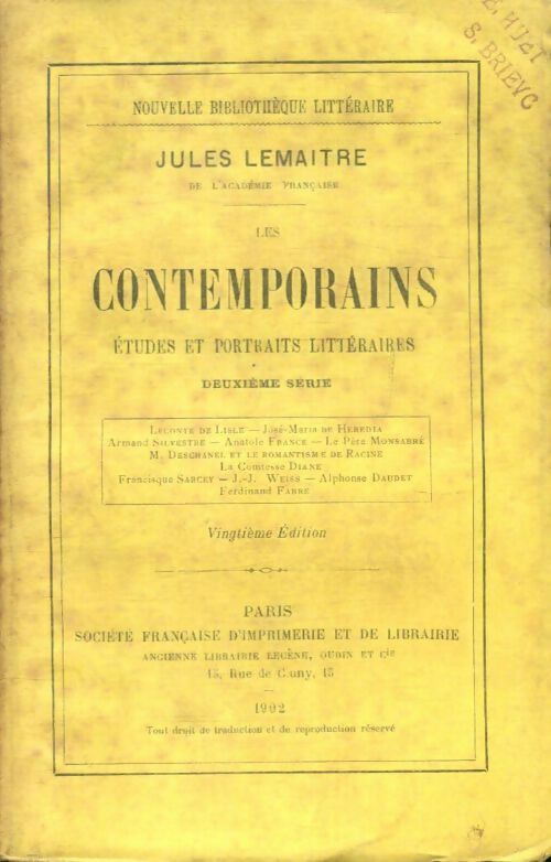 Livrenpoche : Les contemporains : Etudes et portraits littéraires - Jules Lemaître - Livre