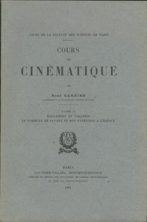 Livrenpoche : Cours de cinématique Tome II - René Garnier - Livre