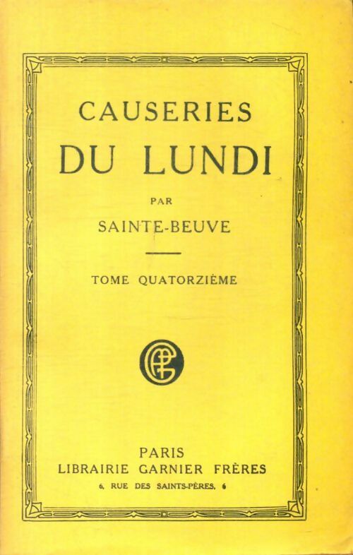 Livrenpoche : Causeries du lundi Tome XIV - Sainte-Beuve - Livre