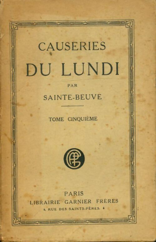 Livrenpoche : Causeries du lundi Tome V - Sainte-Beuve - Livre