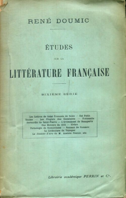Livrenpoche : Études sur la littérature française deuxième série - René Doumic - Livre